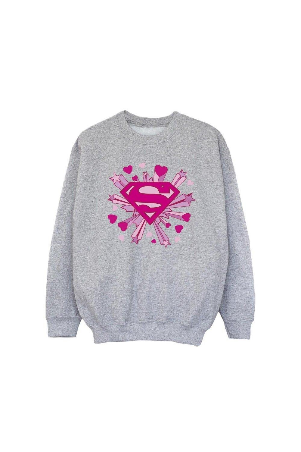 

Толстовка с логотипом Superman Pink Hearts And Stars DC Comics, серый