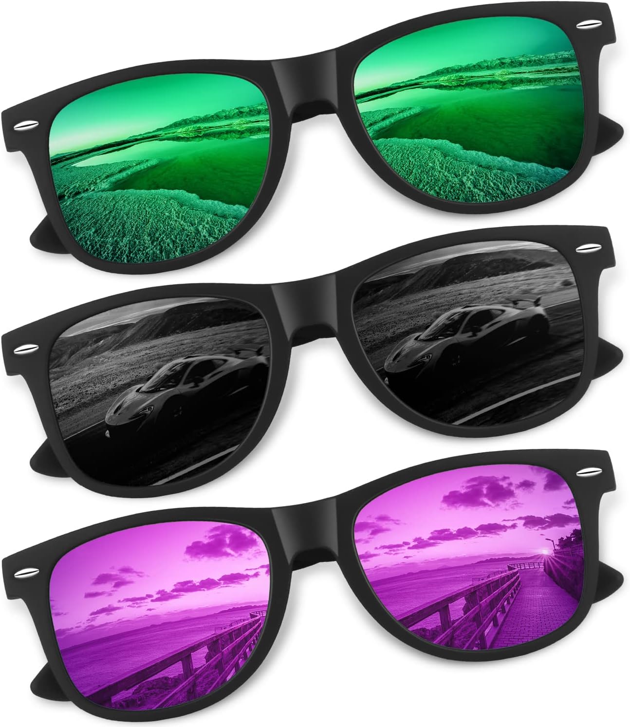 

Поляризованные солнцезащитные очки CGID Retro для мужчин и женщин, легкие, черные, с защитой от УФ-излучения UV400, для вождения, рыбалки и гольфа, 7 Black Grey/Black Green/Black Purple