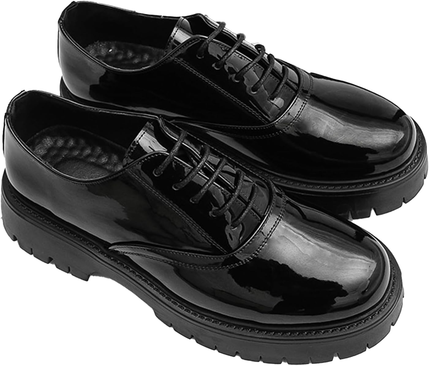 

Мужские оксфорды на платформе из кожи, модные лоферы с круглым носком из лакированной кожи, массивным каблуком, рифленой подошвой и шнуровкой, деловая повседневная обувь Ghibhna, черный