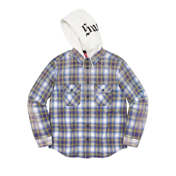 

Рубашка Supreme Hooded Flannel Zip Up Shirt Blue, синий