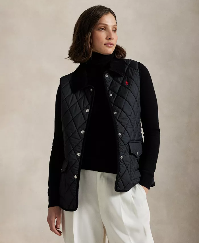 

Женский стеганый жилет с отделкой из вельвета Polo Ralph Lauren, синий