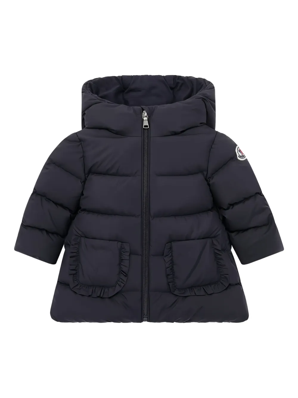 

Пуховик с капюшоном и оборками Moncler Enfant, синий