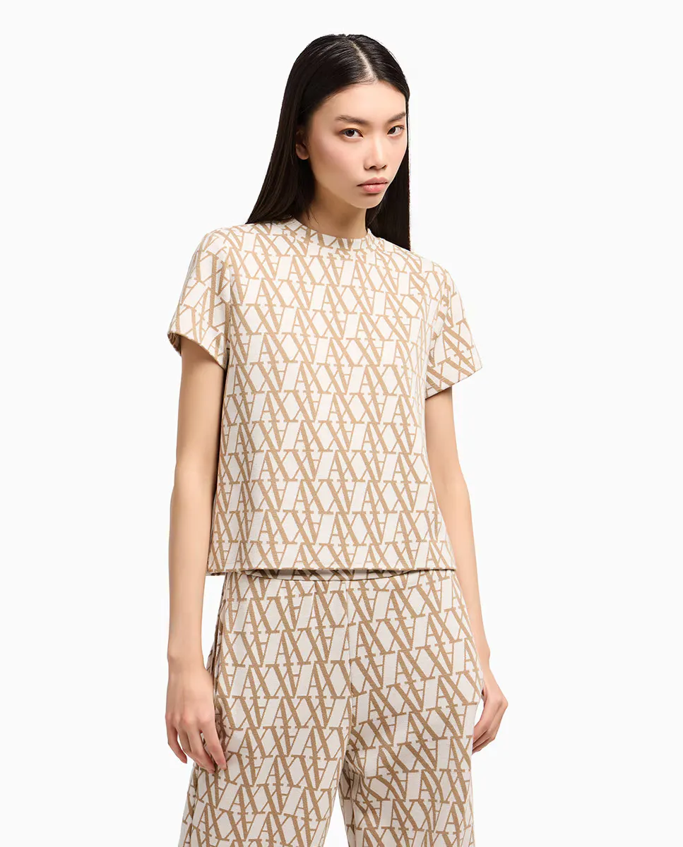 

Женская футболка-худи с коротким рукавом Armani Exchange, цвет Cuero