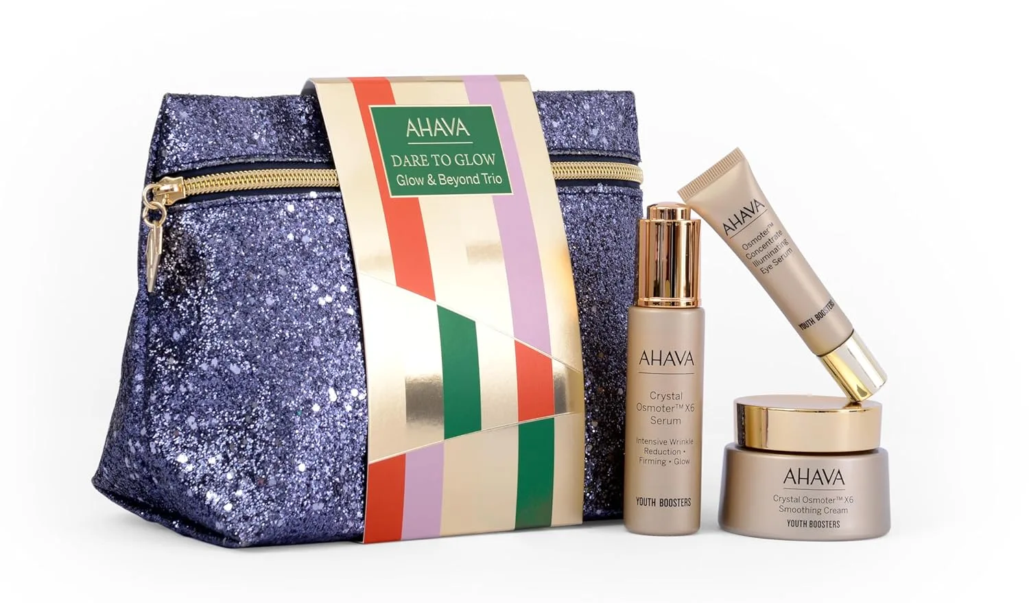 AHAVA Glow & Behold Trio: Osmoter Concentrate Illuminating Eye Serum 15 мл, Crystal Osmoter x6 Serum 30 мл и Smoothing Cream 50 мл - увлажняющий набор для сияния кожи