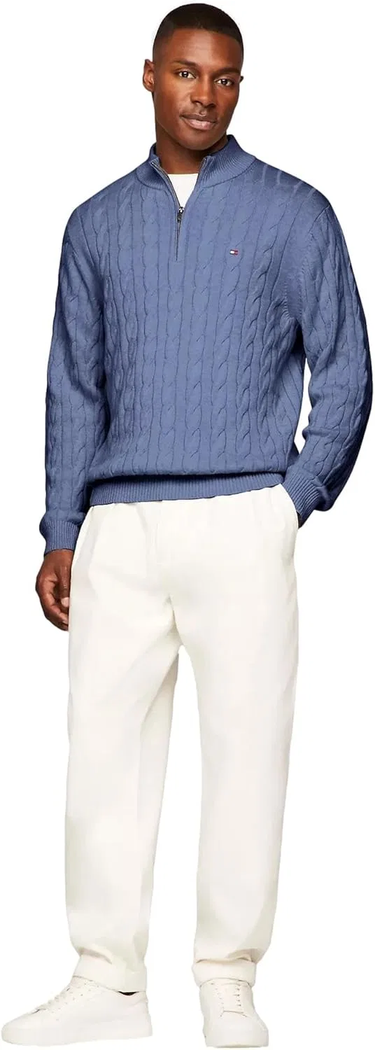 Мужской свитер TOMMY HILFIGER Signature Cable Kint Quarter Zip Pullover Sweater из коллекции 2025 года — фото 2