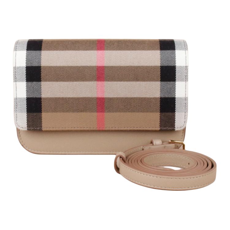Женская сумка кроссбоди Burberry из холста, каштаново-рисового оттенка — фото 2
