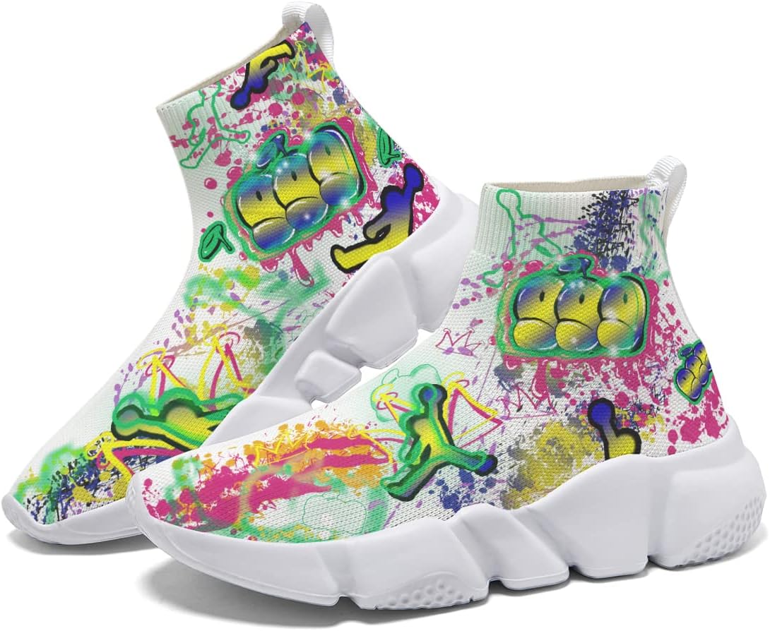 

Мужские кроссовки Hetios с граффити, для ходьбы и бега, носочные, легкие, удобные, дышащие, многоцветные, белый