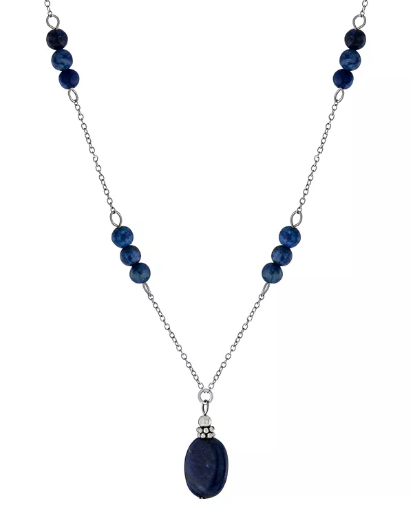 

Ожерелье с подвеской 18 дюймов (5 карат) из стерлингового серебра с бусиной розового кварца (также с бирюзой, содолитом, аметистом и красной яшмой), созданное для Macy's Giani Bernini, sodalite