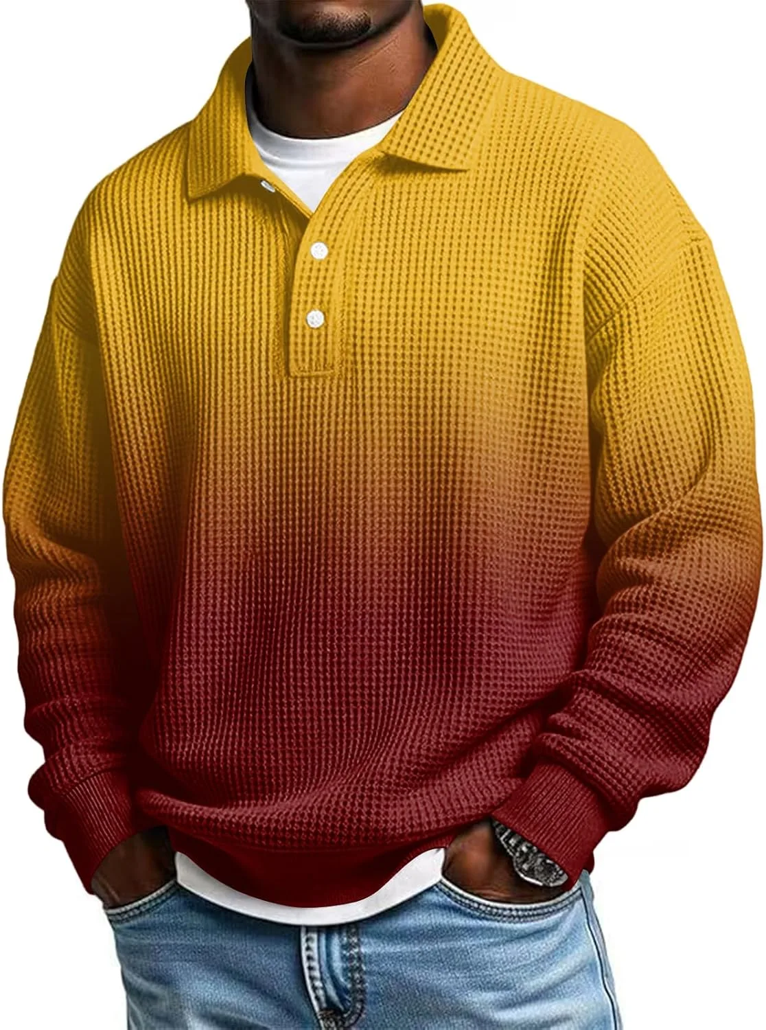 

Мужская поло с длинным рукавом и отложным воротником, Casual, Relaxed Fit, Midweight, Textured Waffle Knit ZsaeSM