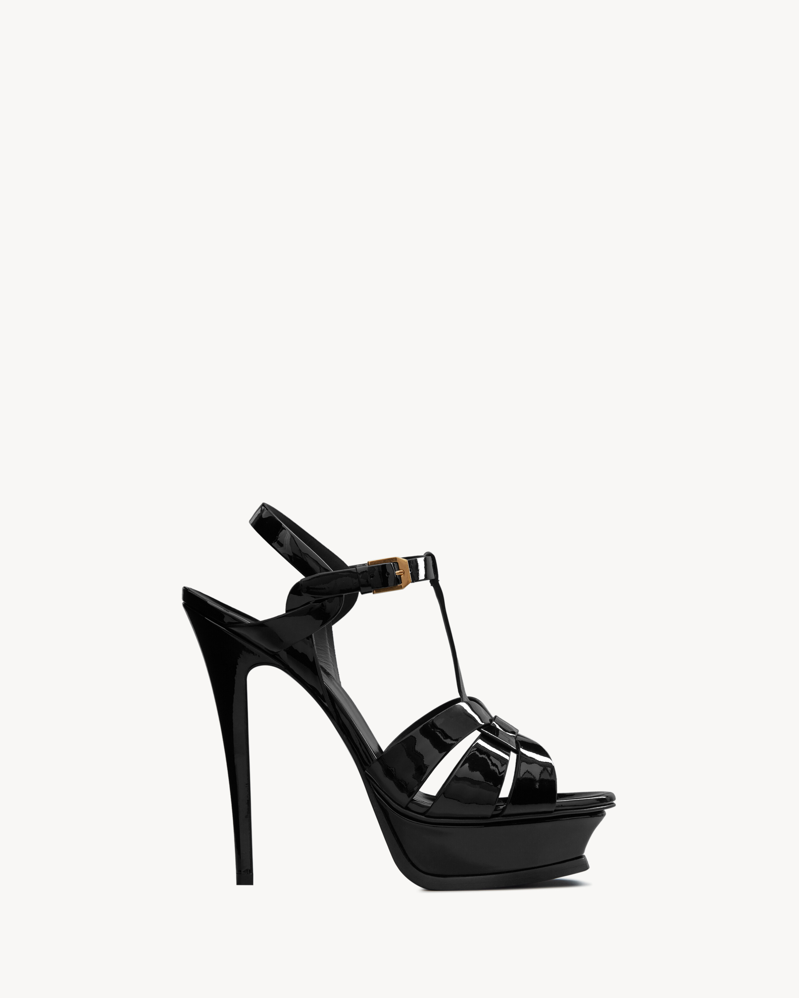 Босоножки TRIBUTE на платформе из лакированной кожи Saint Laurent, черный