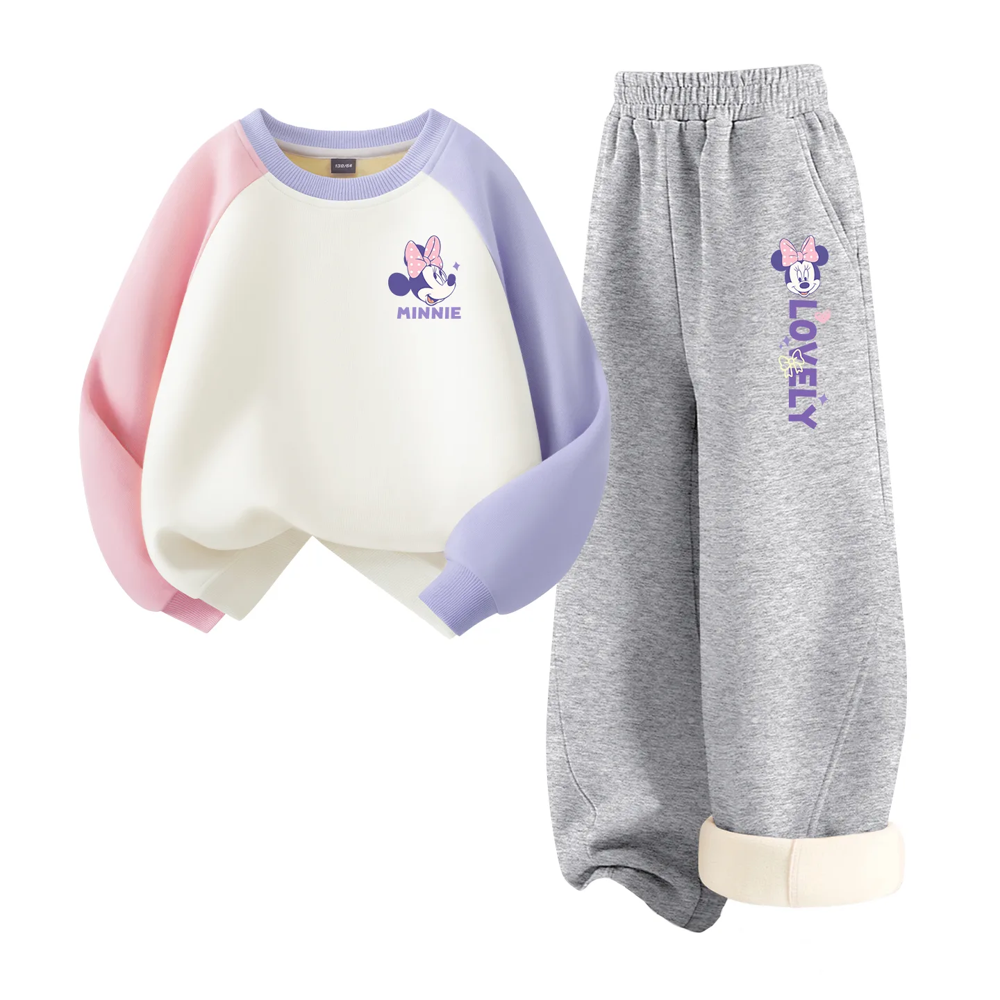 Детский спортивный костюм с воротником-стойкой на флисе Disney, [Thickened and Fleece-Lined]Diyue Welcome K Pink Purple+Dionni K Heather Gray — фото 3
