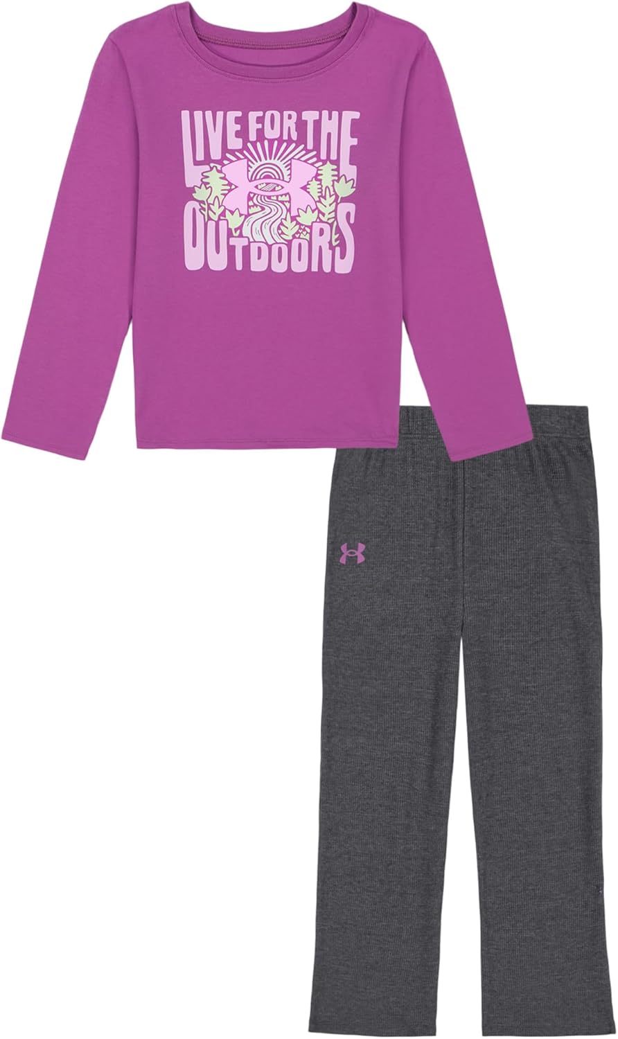 

Комплект из рубашки с коротким рукавом и шорт для девочек Under Armour, прочный, эластичный и легкий, Purple - Waffle Knit Pant