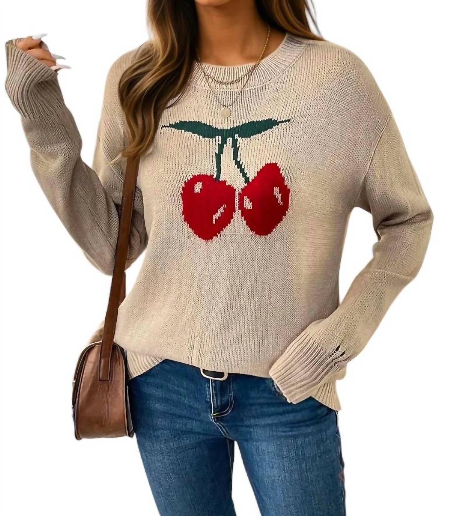 

Свитер Cherries Crewneck с потертостями цвета хаки Rosa Clothing