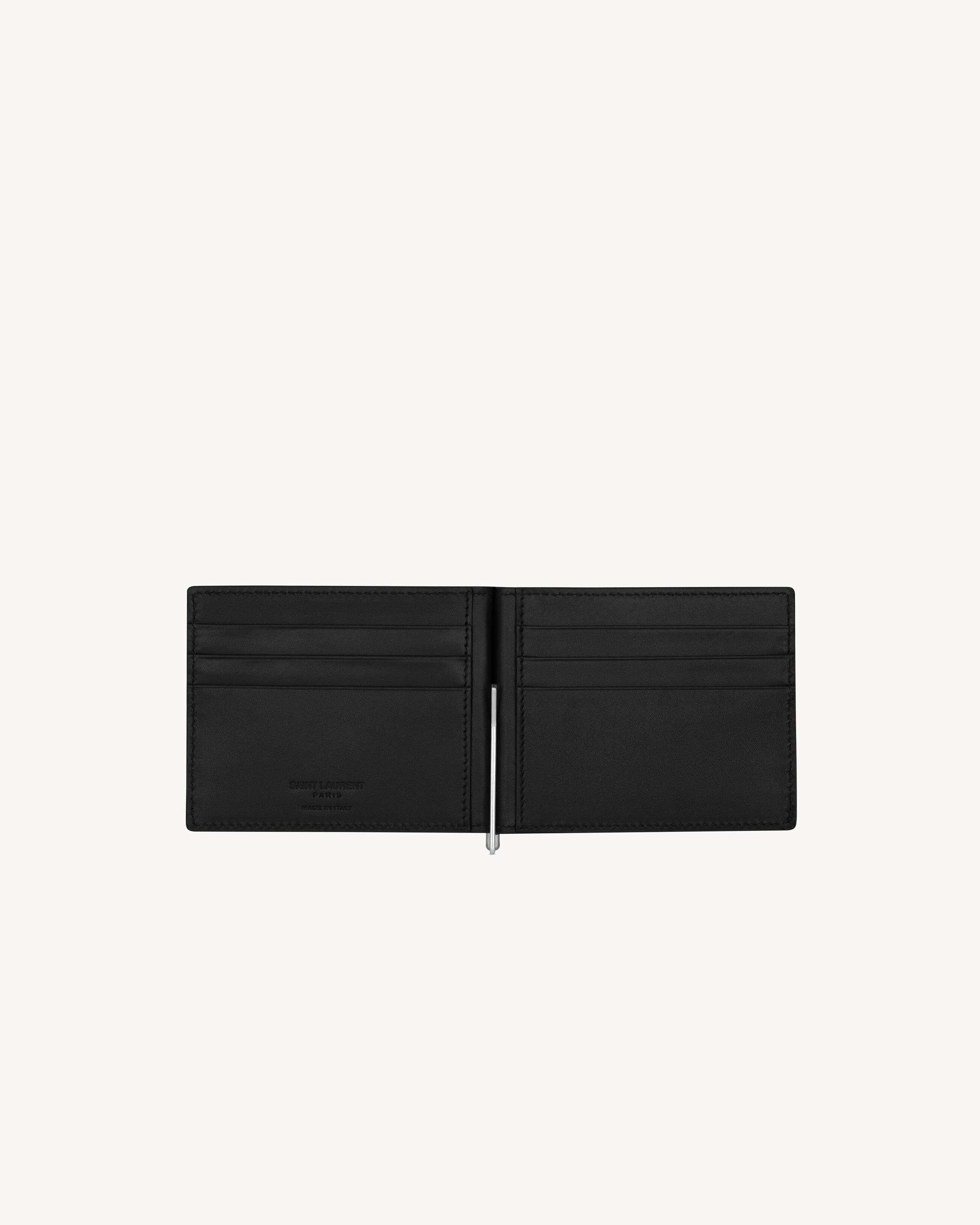 Кошелек для купюр Saint Laurent Paris из кожи с тиснением под крокодила, черный — фото 4