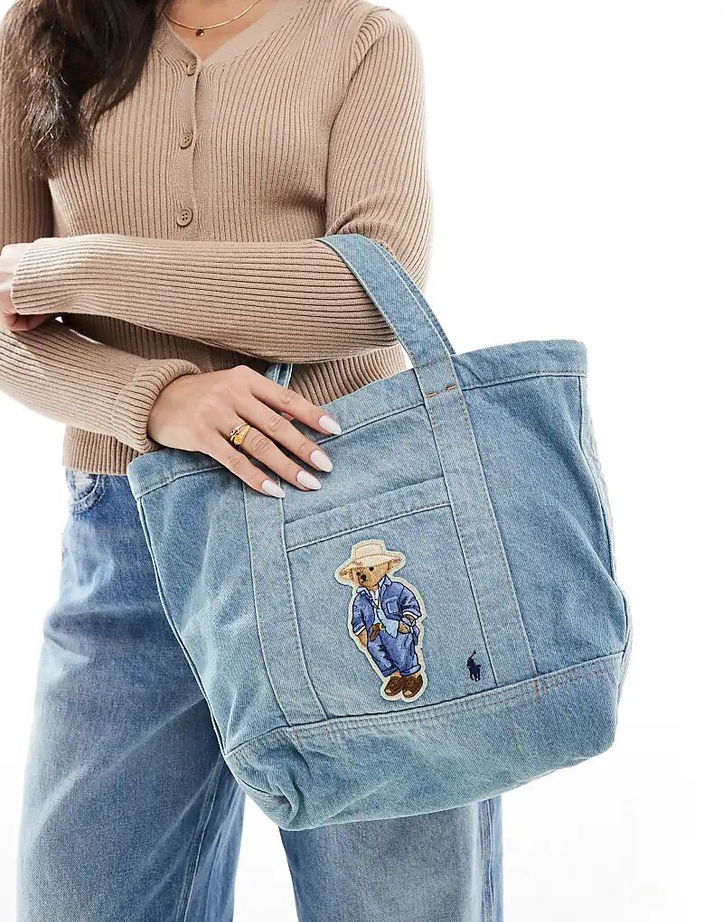 

Сумка-тоут из денима Bear в выцветшем синем цвете Polo Ralph Lauren