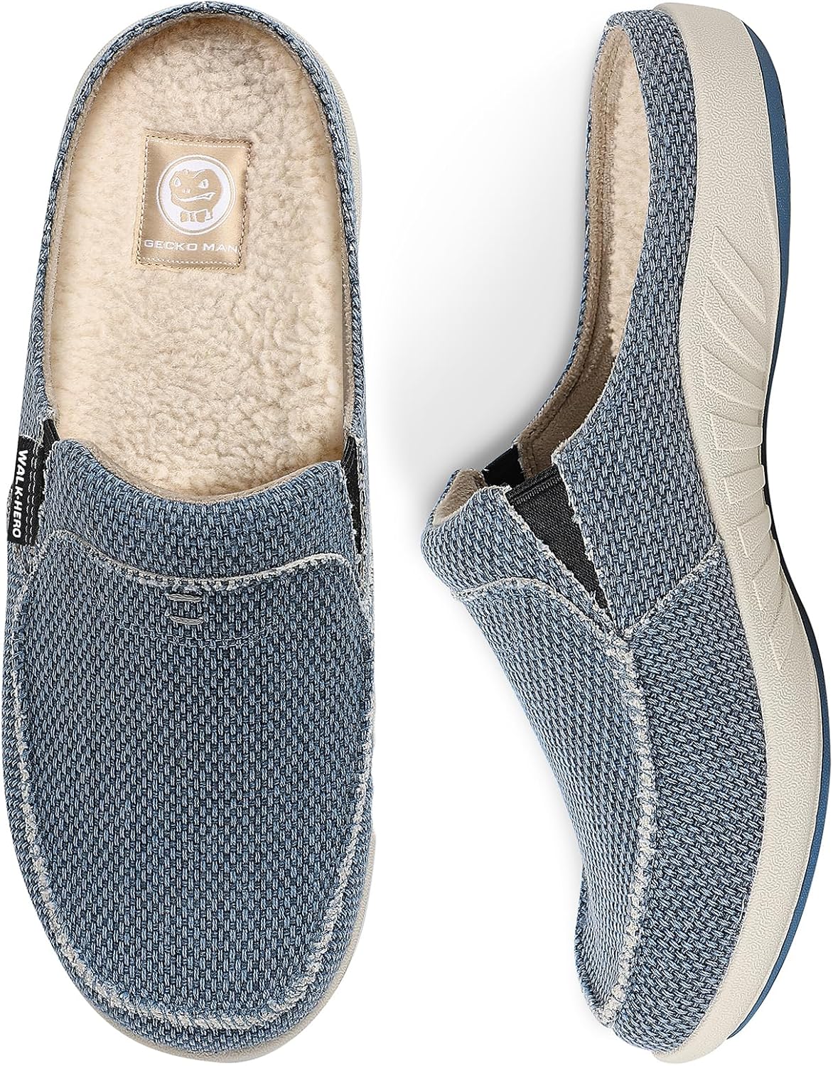 

Мужские тапочки с поддержкой свода стопы, домашние тапочки для мужчин из ткани с бархатной подкладкой, шлепанцы на платформе, домашняя и уличная обувь с противоскользящей резиновой подошвой Walk Hero Comfort And Support, темно-синий