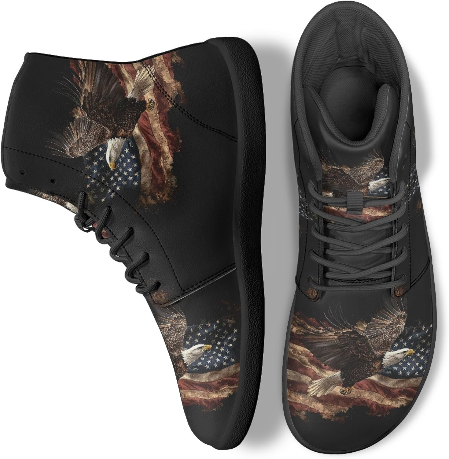 

Стильные высокие кроссовки из PU-кожи с принтом для мужчин и женщин, босоногого типа Arleeorkee, Bald Eagle American Flag