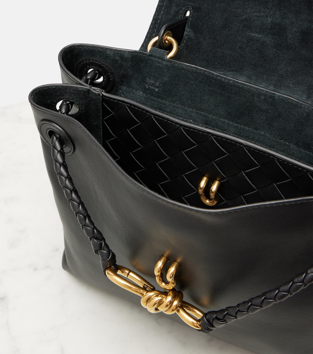 Ciao Ciao Knot Small кожаная сумка-тоут Bottega Veneta, Black-M Brass — фото 3