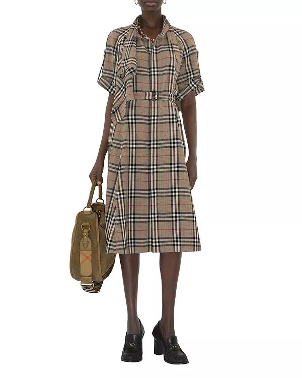 

Платье-Тренч из клетчатой шелковой смеси Burberry, бежевый