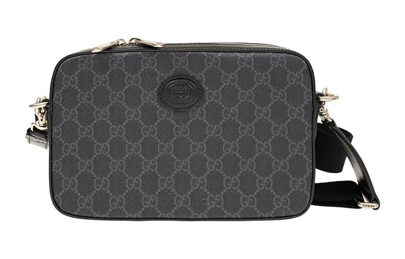 

GUCCI Сумка из холста с кожей, сумка-мессенджер, сумка через плечо, мужская черная