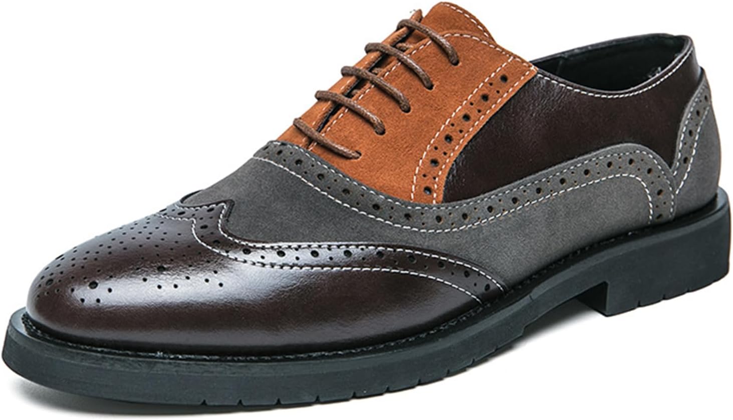 

Мужские кожаные оксфорды на шнурках, классические броги с крылышками, двухцветные, модные перфорированные с круглым носком, высококачественные туфли для вечеринок Galonfulty, коричневый