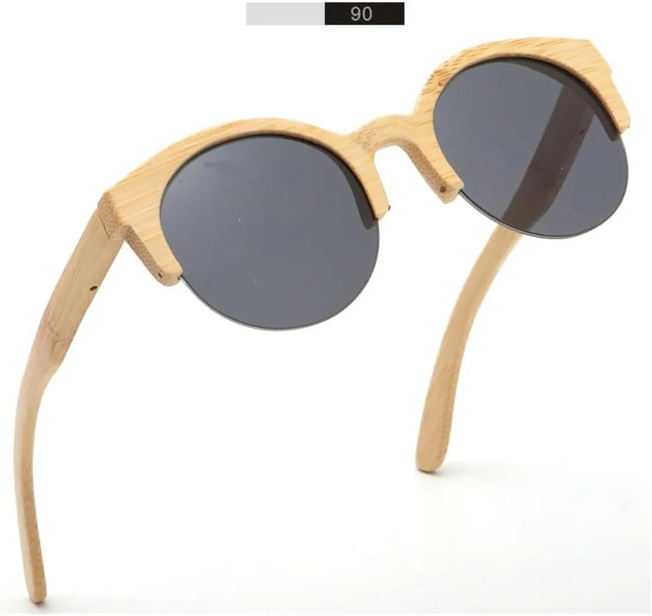 

Круглые бамбуковые солнцезащитные очки для мужчин, модные ретро-дизайнерские очки «кошачий глаз», круглые солнцезащитные очки для женщин UJNHGQ, With Wood Case
