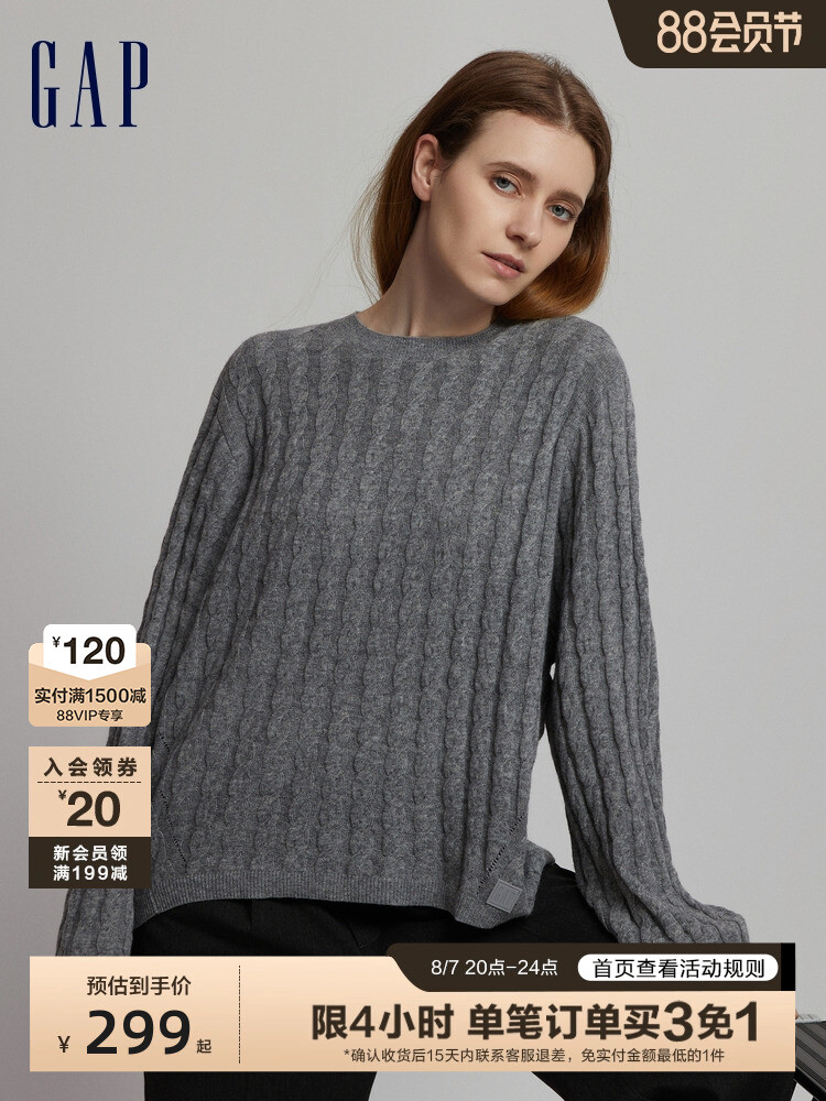

Свитер шерстяной Gap с круглым вырезом, серый