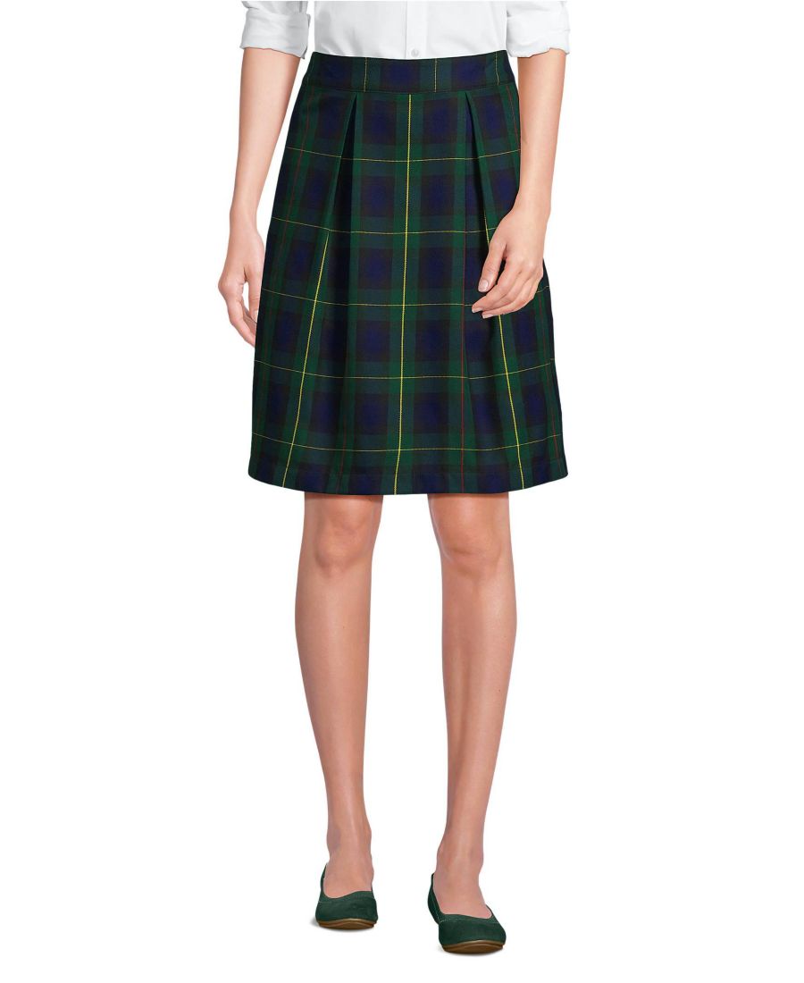 

Женская клетчатая юбка-шорты до колена Lands' End, Plaid hunter/classic navy