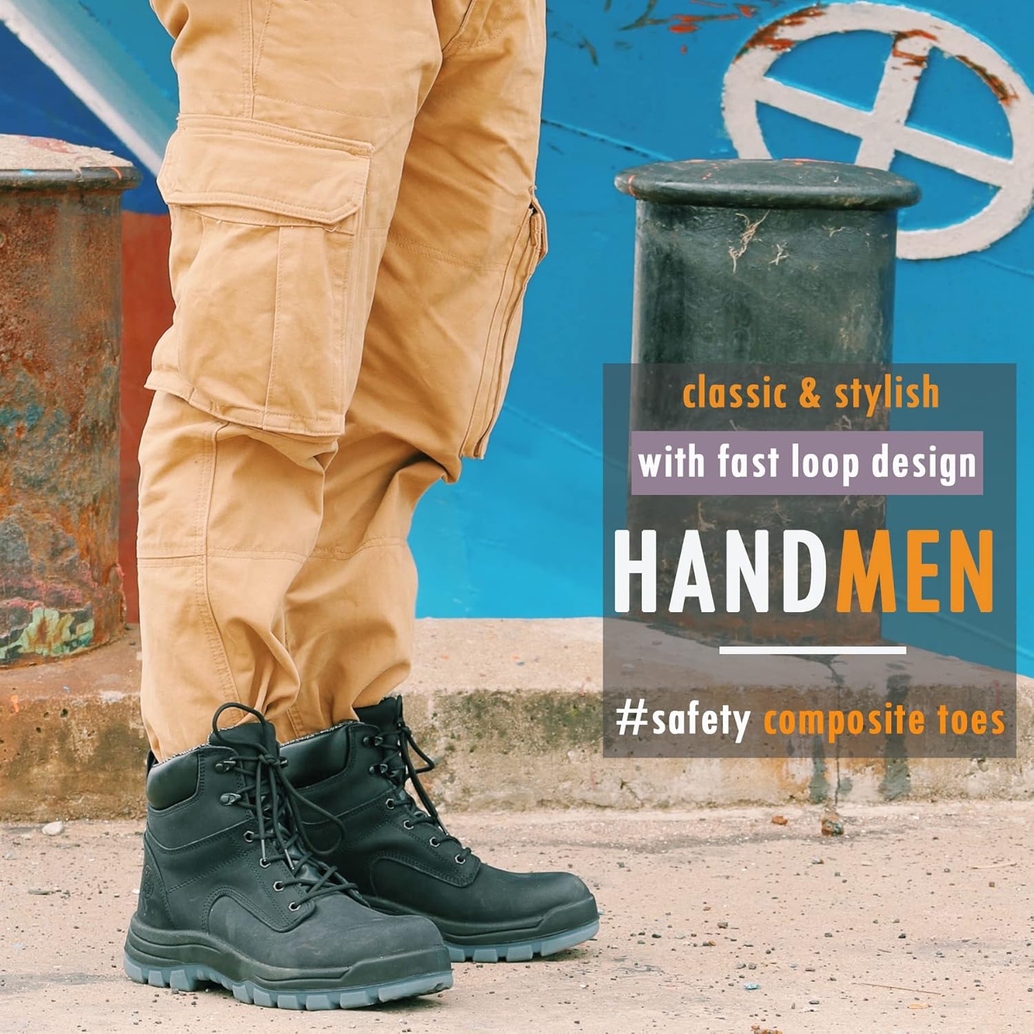 Ботинки HANDMEN для мужчин, 6, композитный носок, водонепроницаемые мужские ботинки, противоскользящие, проколоустойчивые, безопасные, антистатические туфли 81N01, черный — фото 2