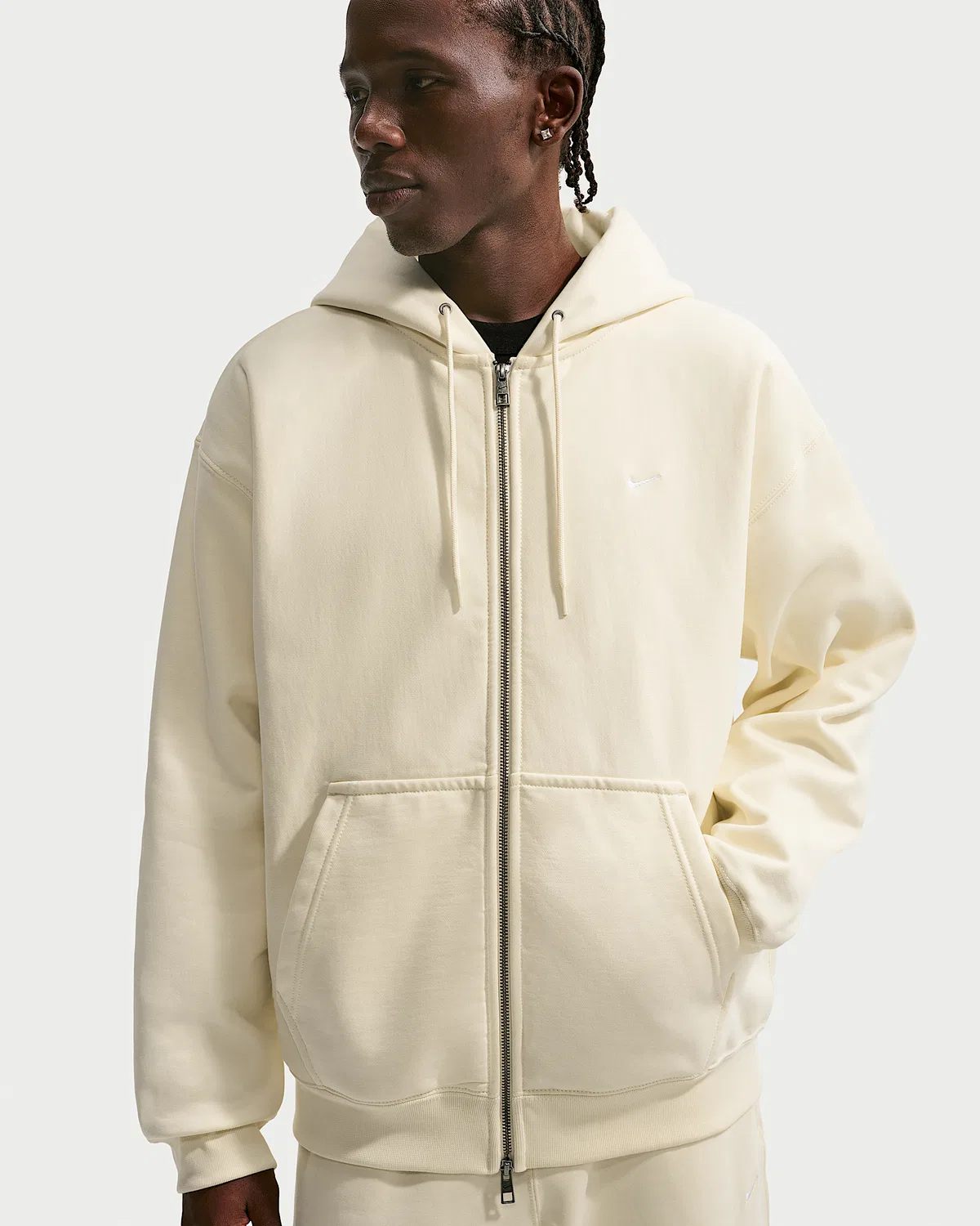Мужская флисовая кофта на молнии Nike Solo Swoosh, Coconut Milk/White
