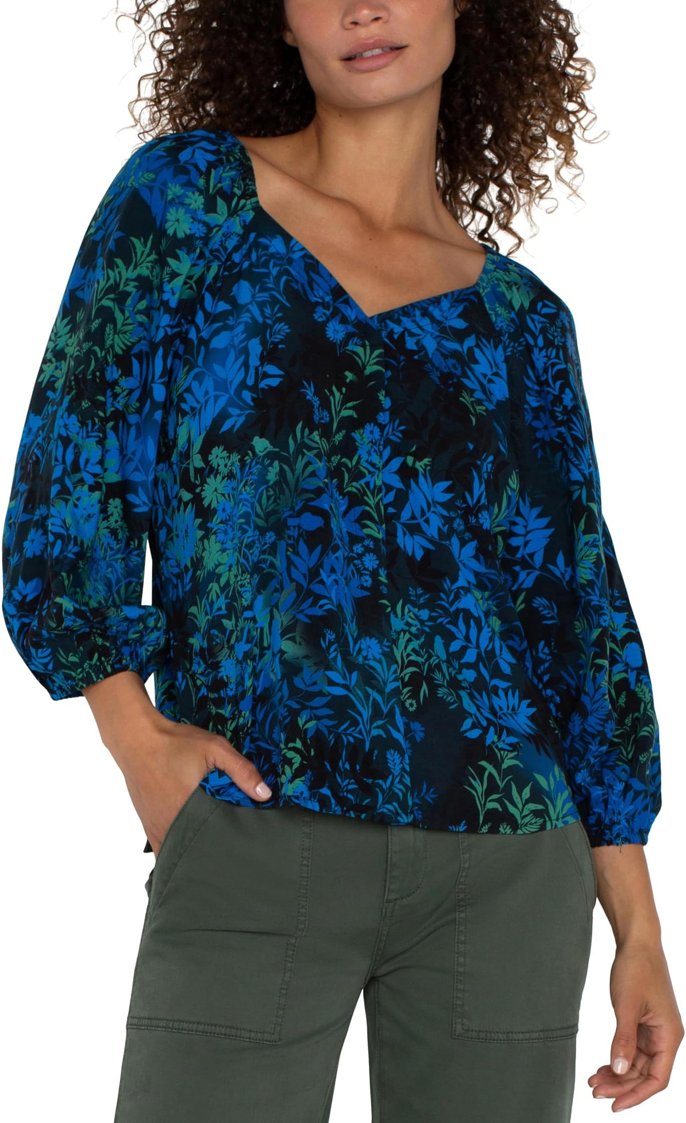 

Блуза Liverpool Los Angeles 3/4 Sleeve Sweetheart Neck Woven Blouse, цвет Blue Topaz Multi