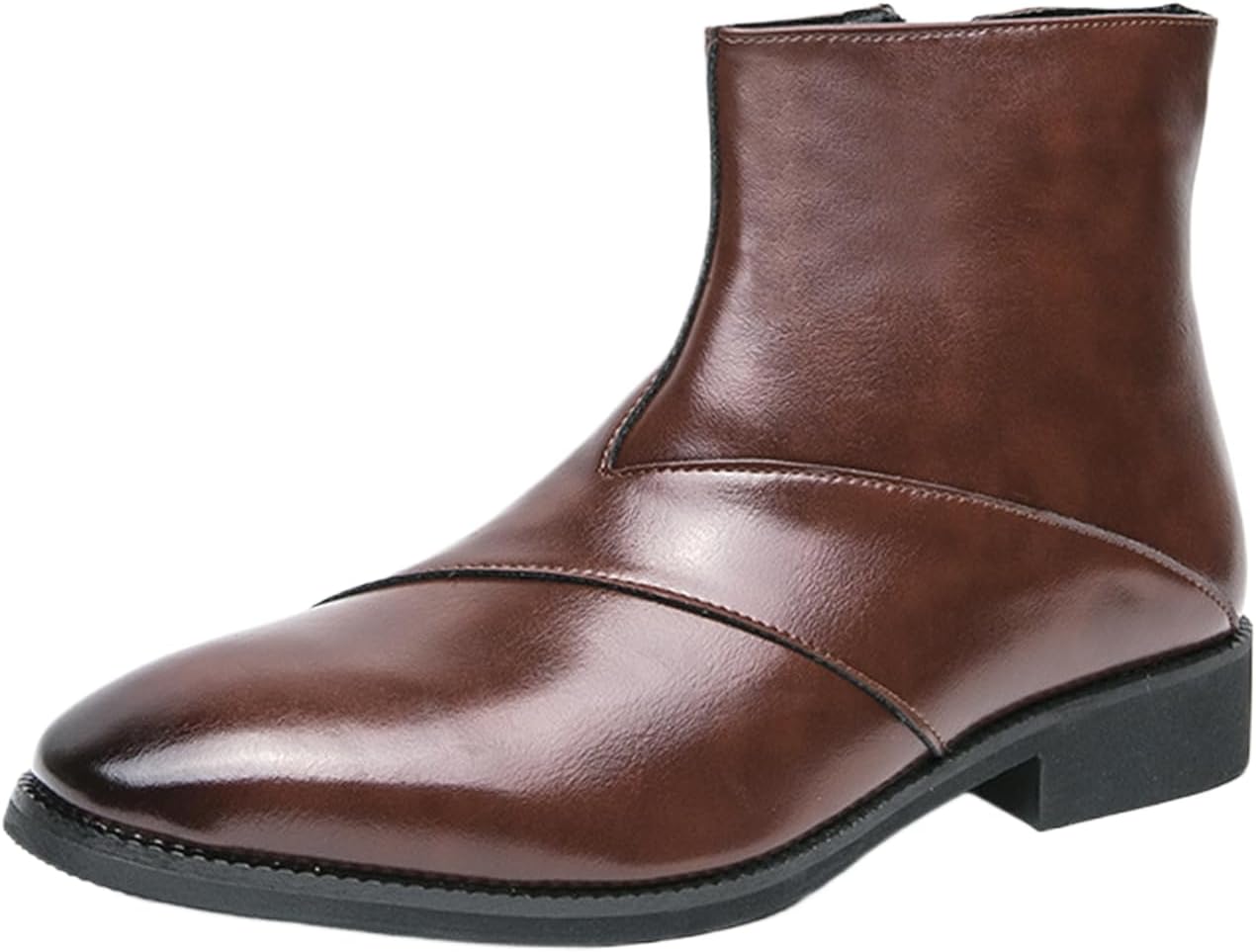 

Мужские кожаные винтажные ботинки Челси с боковой молнией, модный носок с утяжкой, низкий каблук, противоскользящие, деловые формальные короткие ботинки, ботильоны для мужчин Generic, коричневый