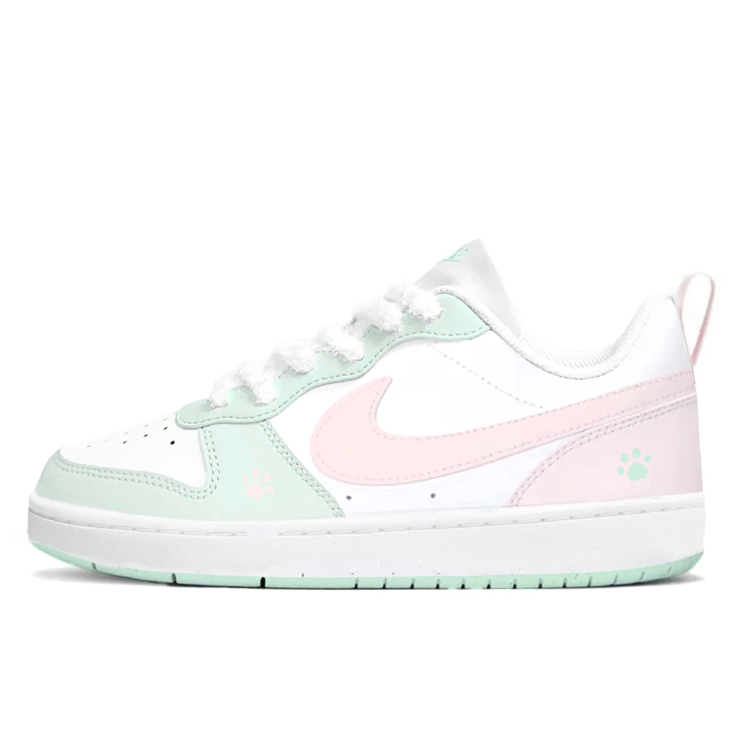 Nike Кроссовки для скейтбординга Court Borough Peach Meow Paw с амортизацией и износостойкой подошвой, низкие, розово-зеленые
