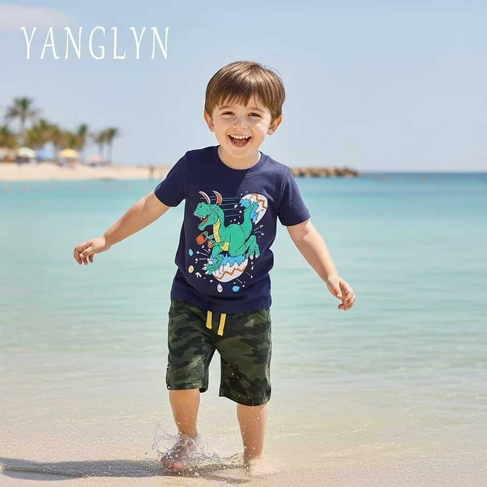 YANGLYN Детские шорты для мальчиков, повседневные хлопковые шорты с боковыми карманами, спортивные шорты на завязках для детей, Camo White — фото 2