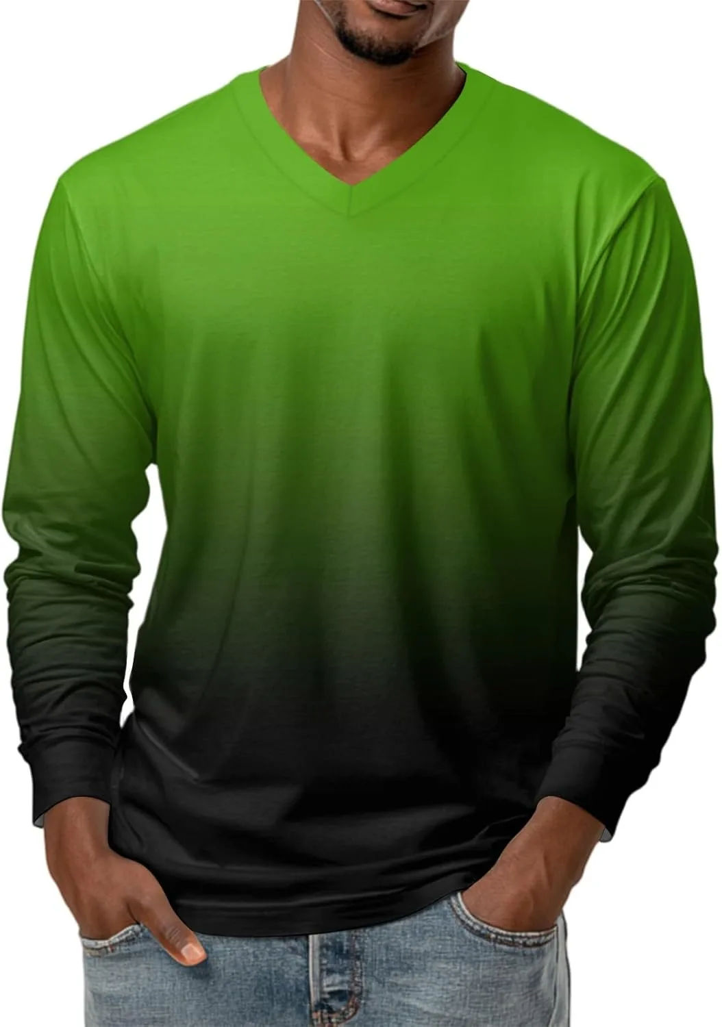 

Мужская футболка с длинным рукавом Casual Gradient Color FQZWONG