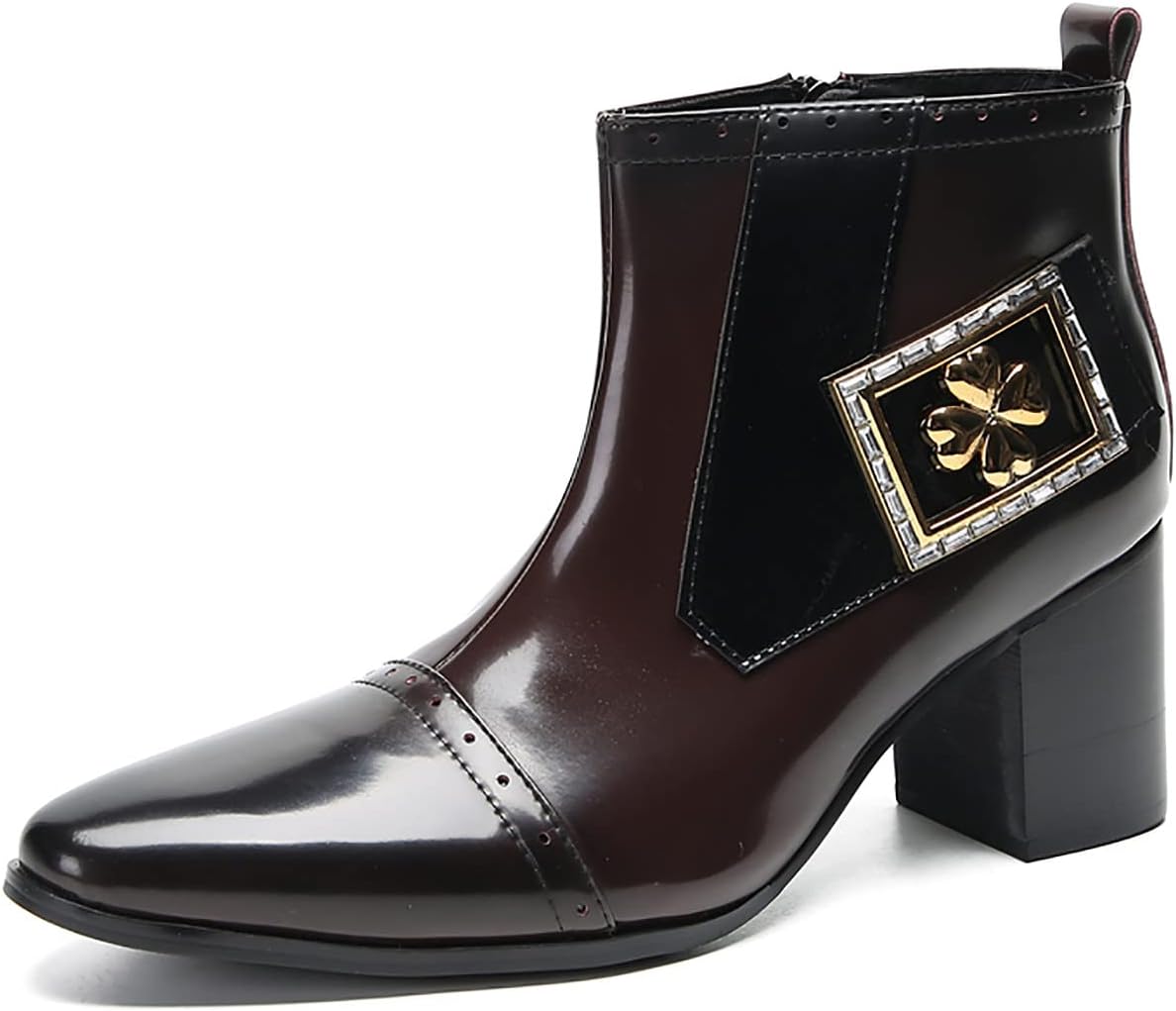 

Мужские вестерн-челси Santimon - кожаные ковбойские ботинки средней высоты с боковой молнией и пряжкой для диско, вечеринок и бальных танцев, бордовый