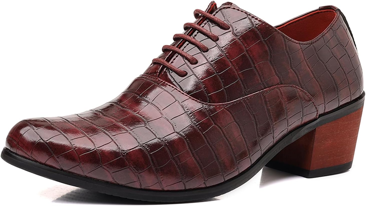 

Мужские туфли оксфорды из натуральной кожи с тиснением под крокодила, на шнуровке, с массивным каблуком, нескользящие, с заостренным носком, для прогулок, бизнеса, официальных мероприятий, свадеб и офисной работы Tixewsjh, красный