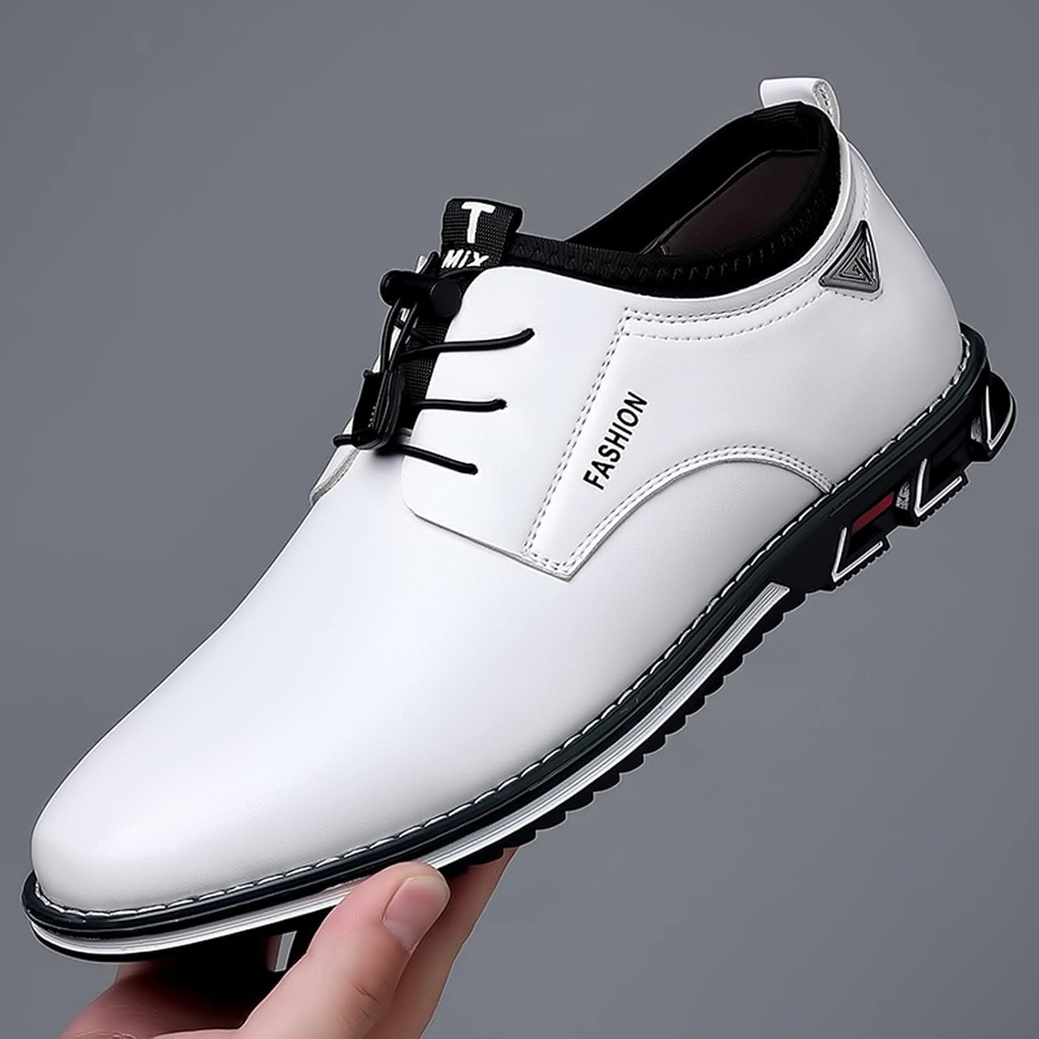 Мужская обувь в стиле fashion, дышащая, удобная, деловая, с шнуровкой, для работы и отдыха, однотонные кожаные туфли и ботинки Generic, белый — фото 2