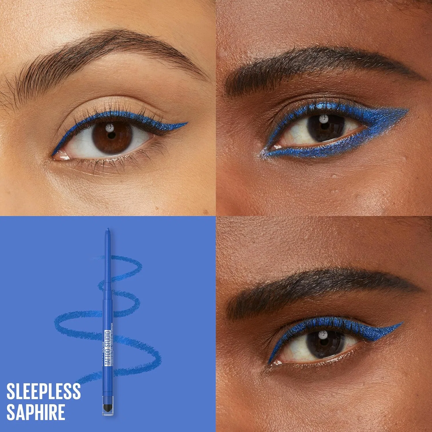 Карандаш для глаз гелевый водостойкий Maybelline Tattoo Studio, матовый, 1 шт, 0.3 г, цвет Sleep Pressed Sapphire — фото 2