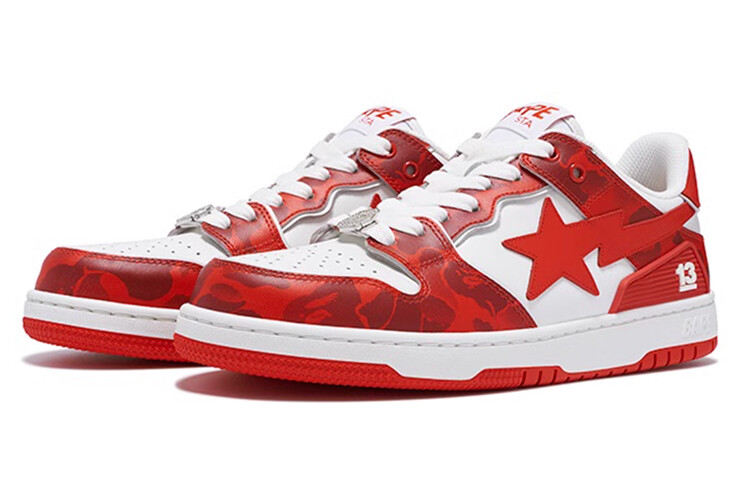 Кроссовки A BATHING APE SK8 Skateboarding Shoes Women's Low-top Red, красный — фото 2