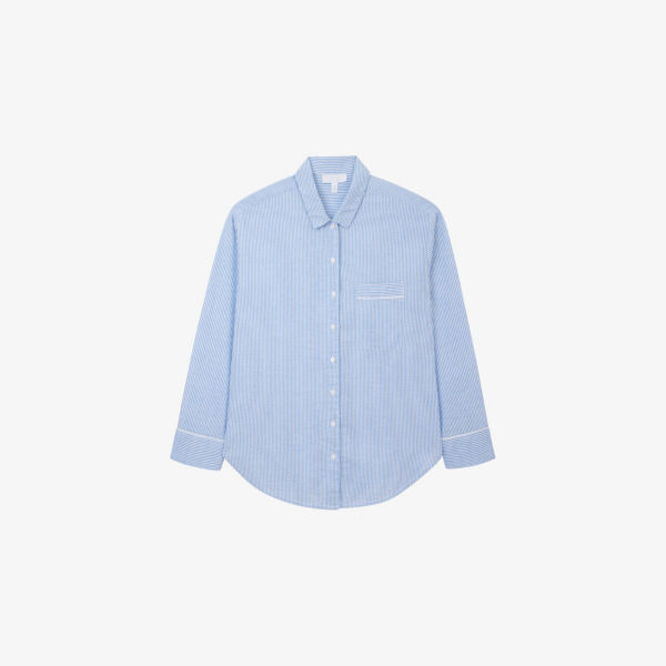 

Пижамная рубашка из хлопка с тонкой полоской The White Company, синий