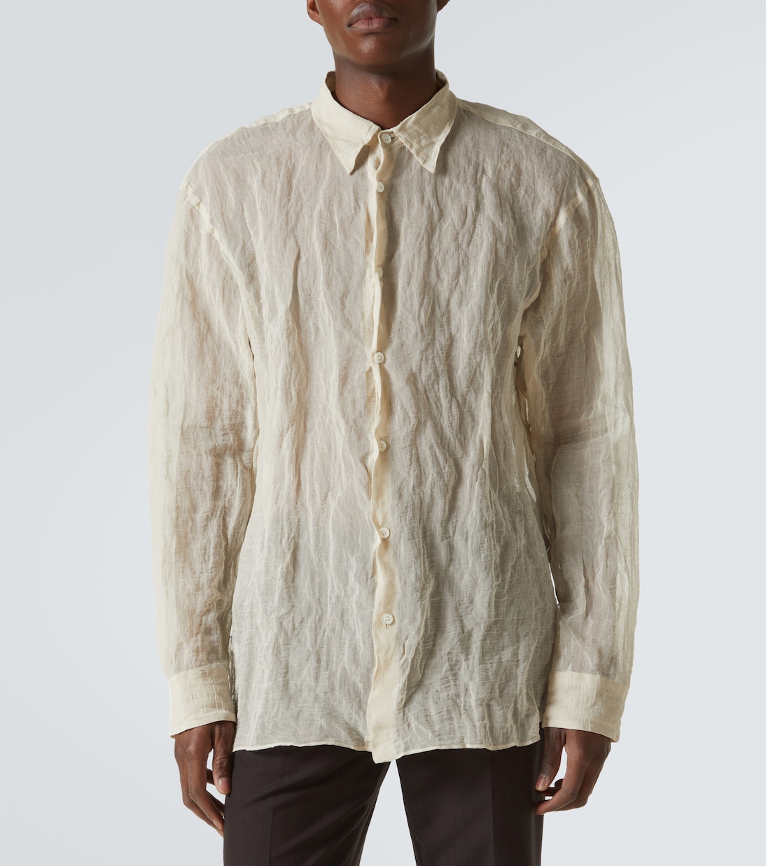 Рубашка из ламе с добавлением хлопка и шелка Dries Van Noten, Natural — фото 3
