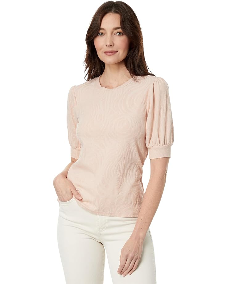 

Топ Mod-o-doc Swirl Knit Jacquard Puff 1/2 Sleeve Crew, цвет Pink Peach