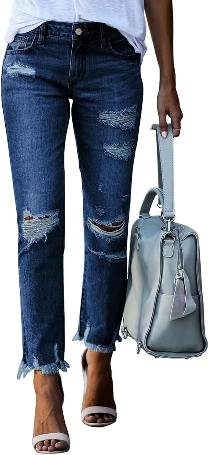 

Sidefeel Женские рваные джинсы прямого кроя