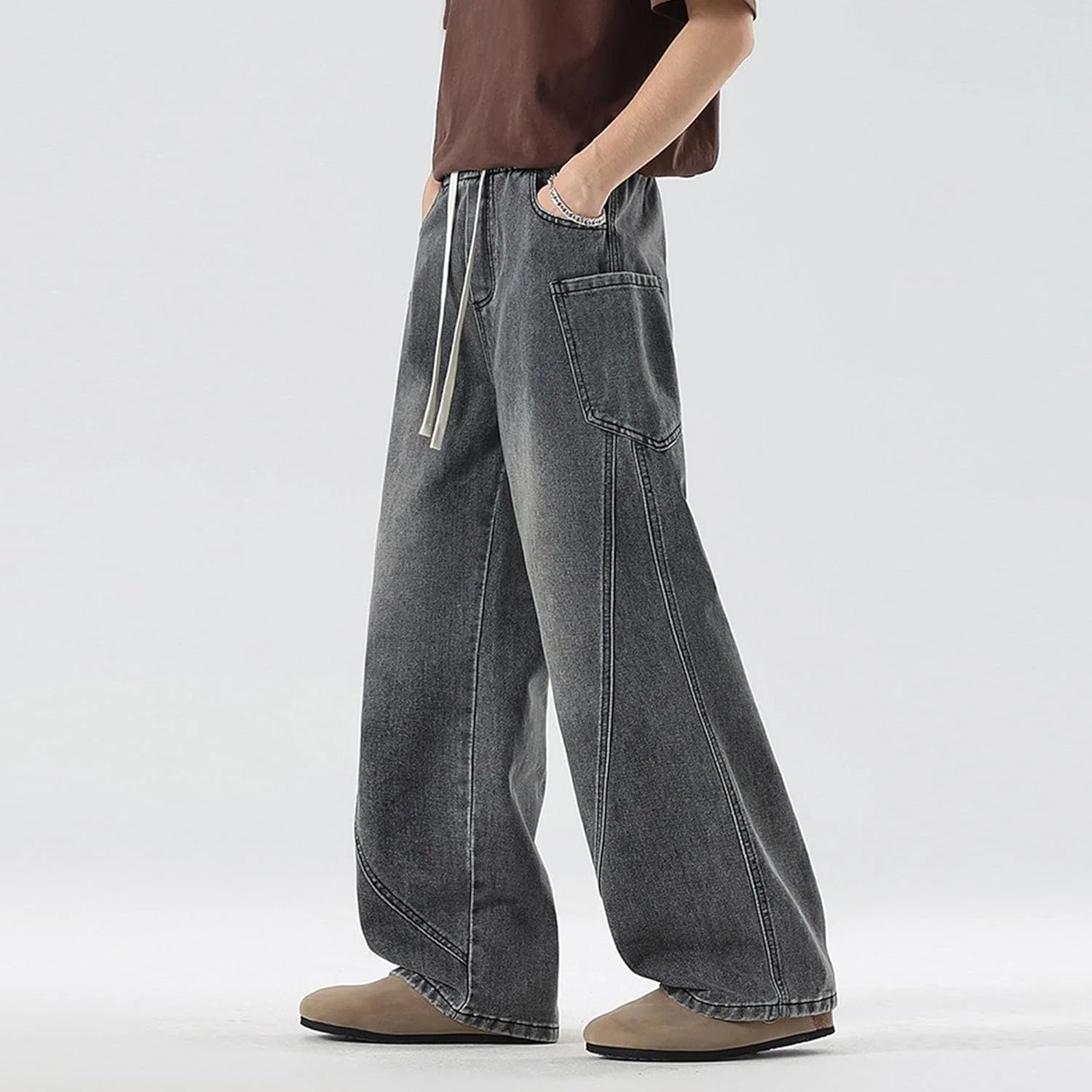 Джинсы свободные Y2K Hip Hop Denim, Dark Gray — фото 2