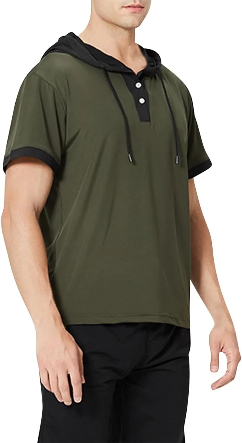 

Мужская толстовка с капюшоном и коротким рукавом Henley