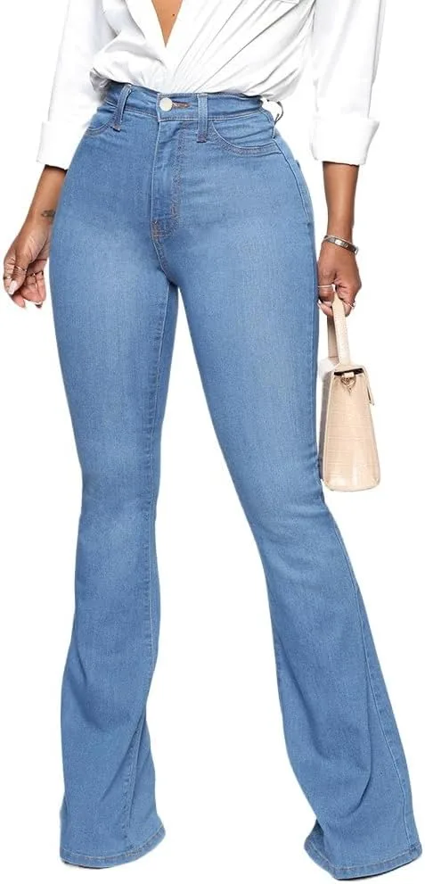 

Женские джинсы с высокой талией и расклешенным силуэтом Bootcut, утягивающие, Slim Fit, удлиненные, в винтажном стиле, Plus Size Yeshire