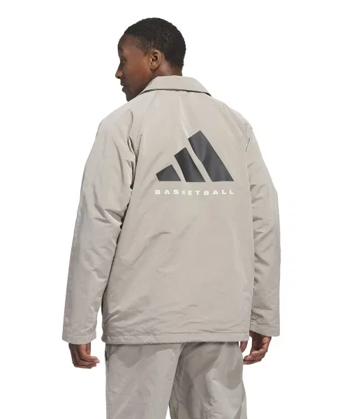 Куртка-тренч Adidas BASKETBALL Coach Jacket из переработанных материалов, бежевая — фото 4