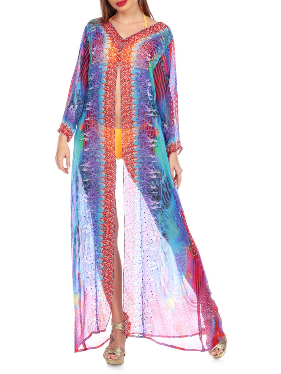 

Прозрачное пляжное платье Wild Wings с разноцветным принтом La Moda Clothing, цвет Blue Wild Wings