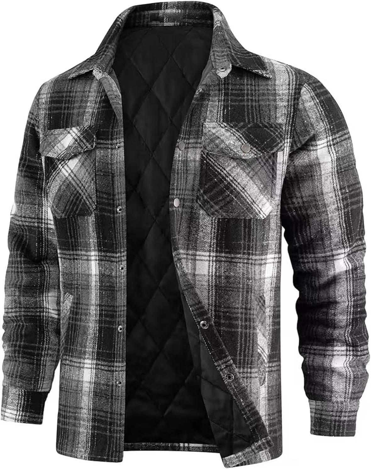 Мужская стеганая куртка из фланели в клетку с кнопками, теплая утолщенная куртка в винтажном стиле, зимняя повседневная бомбер плюс сайз generic, темно-серый